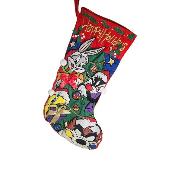 Warner Bros Store Looney Toons Huge Christmas Stocking 2000 Taz Tweety Plush Y2K - Picture 15 of 16